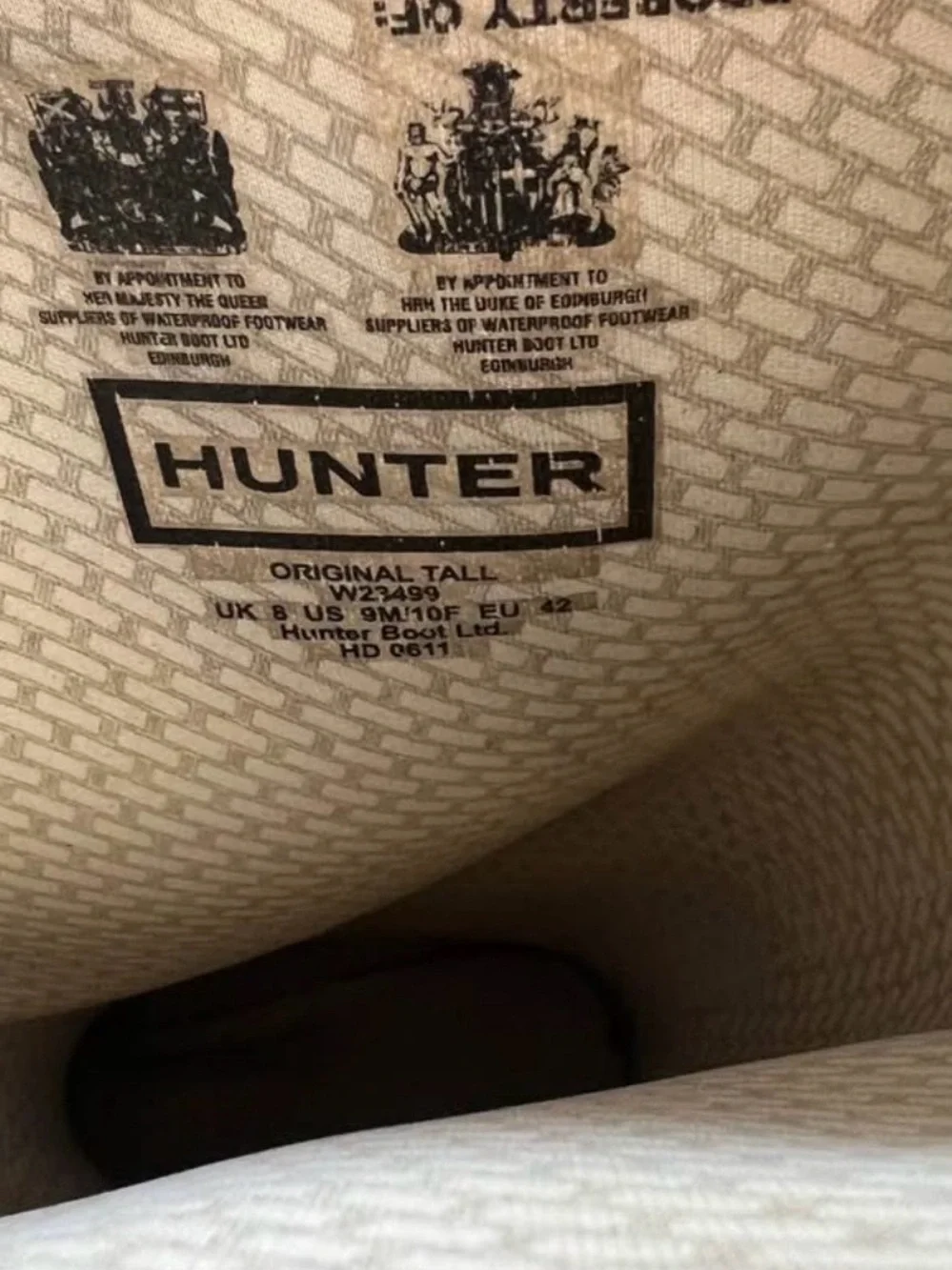 Hunter Original Tall Boots in Cream Interior with Black Logo